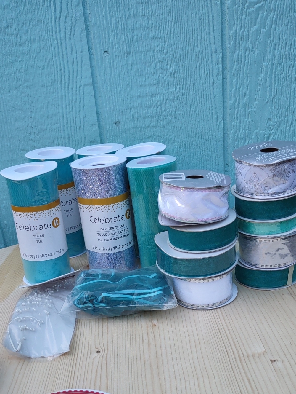 Celebrate It Teal and White Ribbon & Tulle Assortment